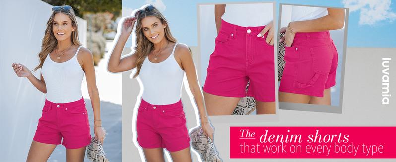 luvamia Jean Shorts for Women Trendy High Waisted Denim Shorts Carpenter Stretchy Summer Casual Mom Cut Off Jeans Shorts nice  jeans  Basic Trouser Womenswear