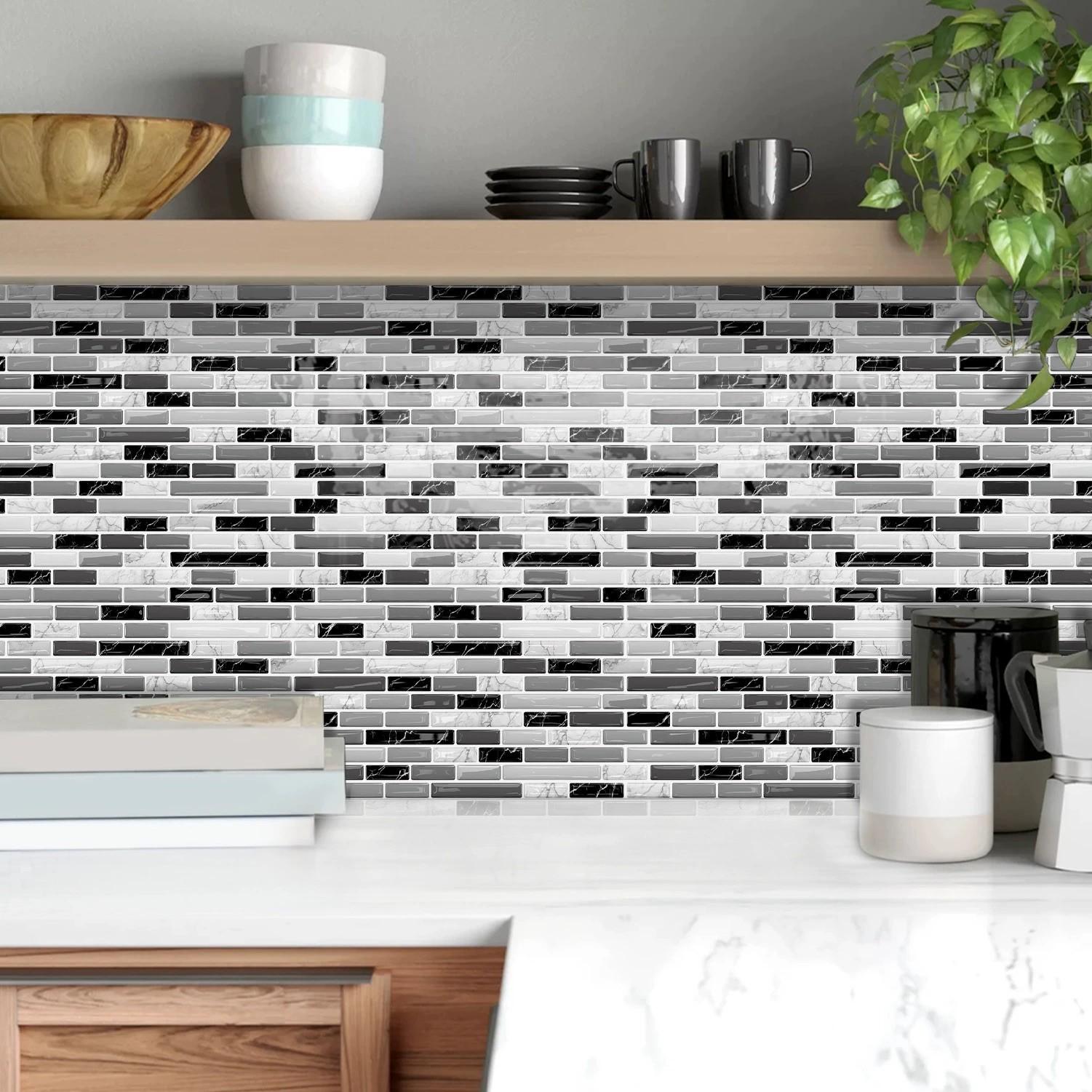 6/10pcs PVC Glazed Tiles, 3D Mosaic Stickers, Kitchen Stickers, Bathroom Waterproof Wall Stickers, Wall Renovation Color Change Wallpaper, Walecorative Stickers, Gift, Home Decor