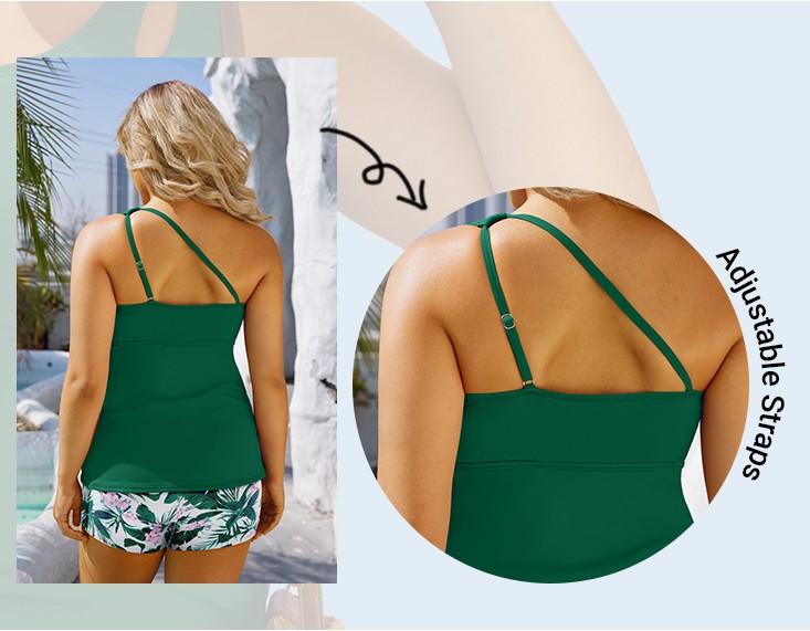 Daci Women Plus Size Tankini Swimsuit Two Piece Tummy Control Bathing Suits One Shoulder Swimwear with Shorts