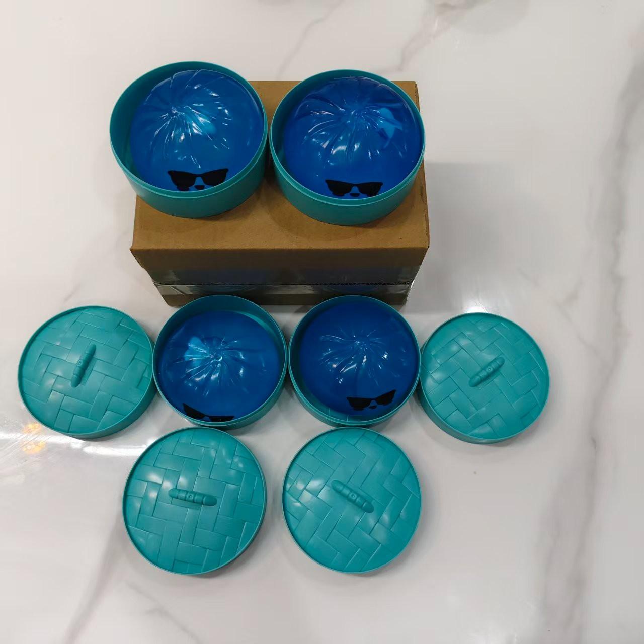 4-Pack Blue Shark Baozi Squishy Toy, Cute Decompression Squishy Stress Relief Squeezing Toy with Sunglasses, Mini Steamer Storage Box, Adult & Kids Desk Gift