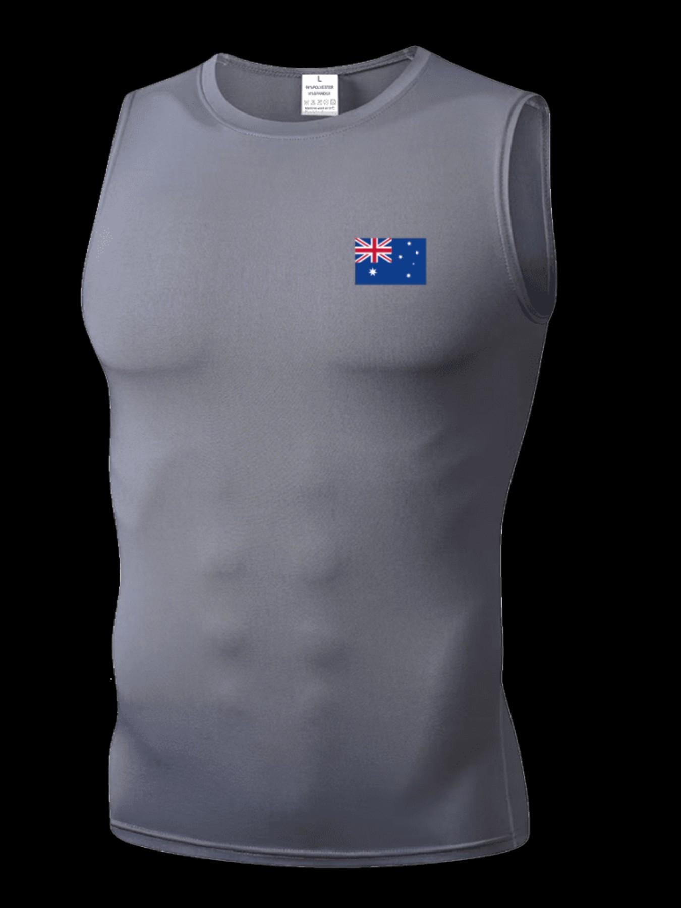 Men's Short Sleeve Sporty Top, Quick-Dry Breathable Moisture-Wicking, Australian Pattern, Slim Fit, Ideal for Gym, Running, Boxing, Outdoor Activities