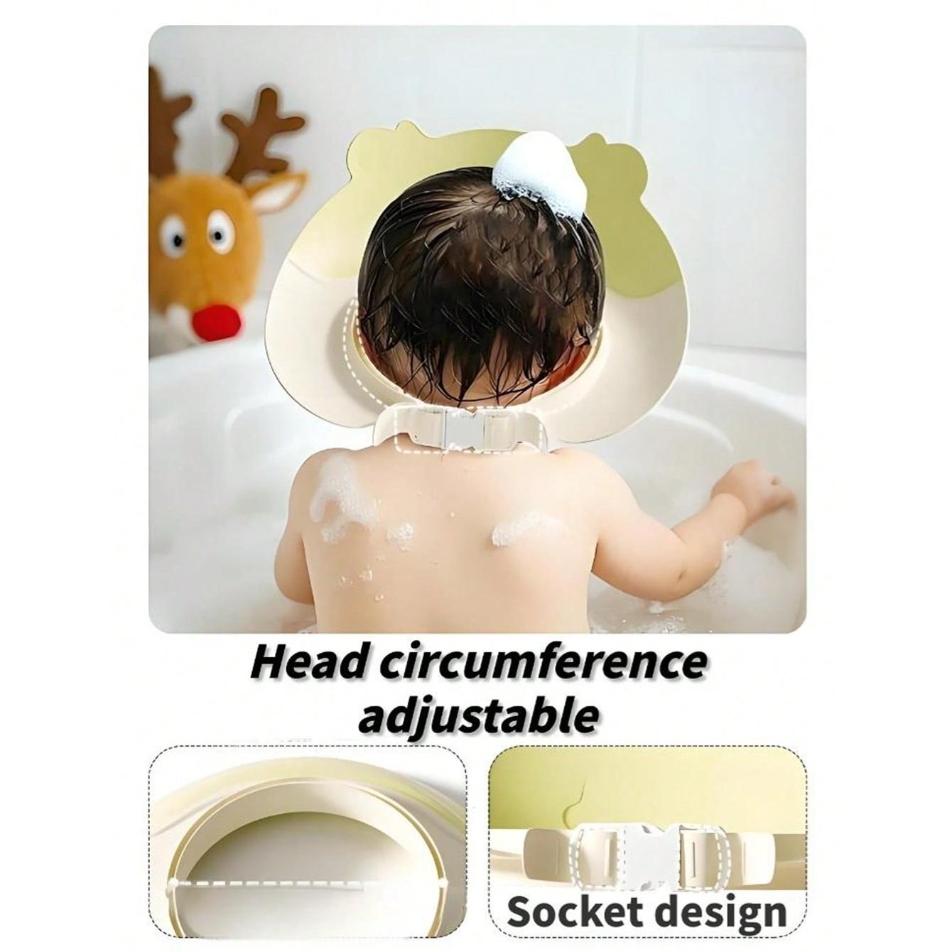 Cartoon Shower Cap/baby Bath Hat, Dual-Layer Portable Detachable Foldable, Wide Brim, Ear Protection, Adjustable Head Size, Three-Way Waterproof