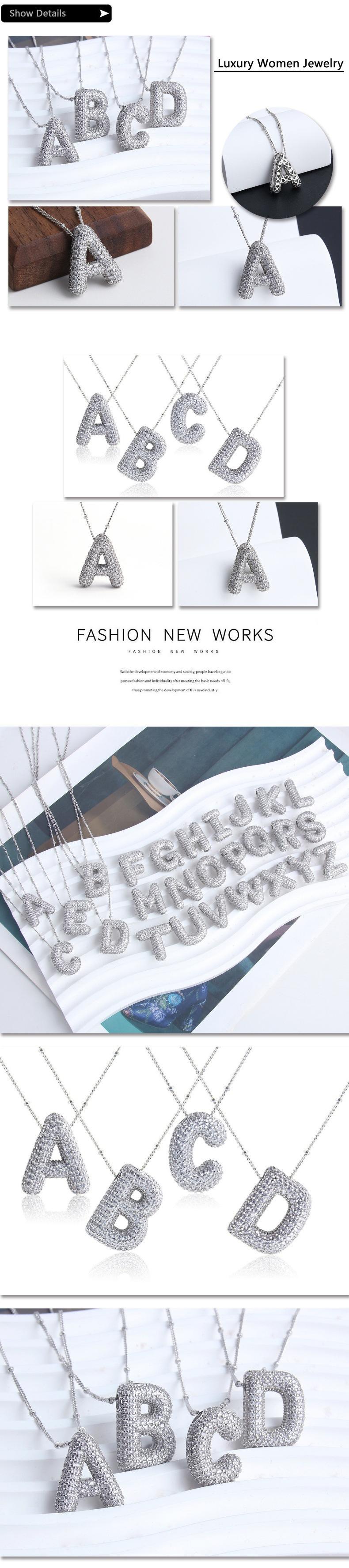 Fashion Initial Letter Necklace with Rhinestones - Bubble Design, Artificial Gemstone Pendant Silver Plated Necklace, Personalized Jewelry for Women Men