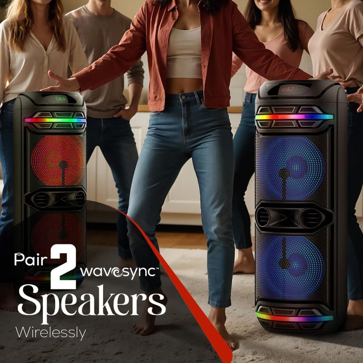 Powerful Bluetooth Party Speaker Dual 12" Woofer Portable Rechargeable Stereo Wireless Speaker With LED Lights FM Radio Wireless Microphone Karaoke Machine Audio Powerful Bluetooth Party Speaker Dual 12" Woofer Portable Rechargeable Stereo Wireless Speaker With LED Lights FM Radio Wireless Microphone Karaoke Machine Audio