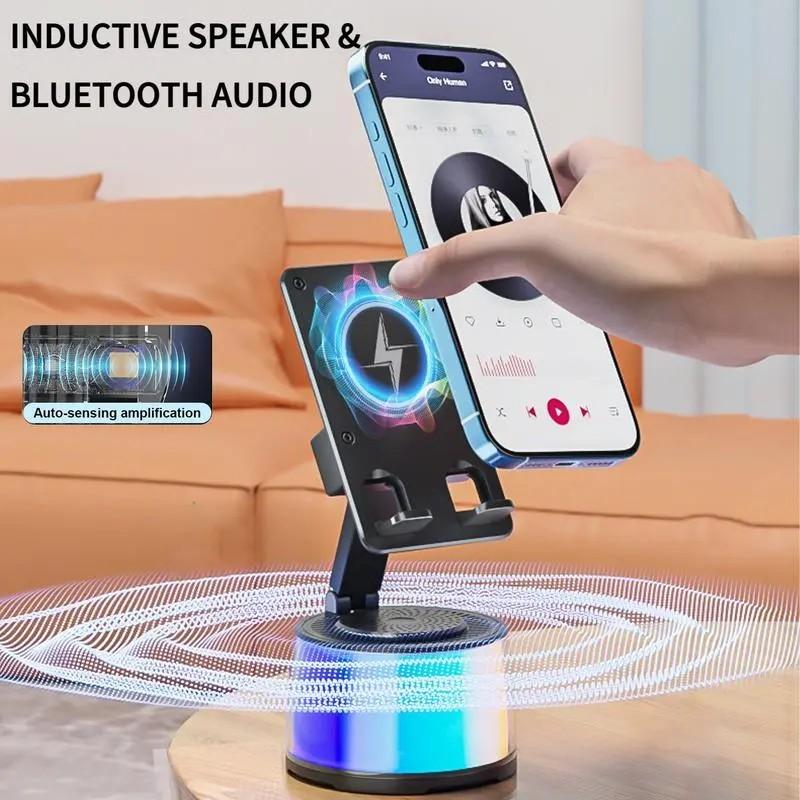 Wireless Induction Audio Bluetooth-compatible Speaker, 5-In-1 Phone Stand, USB Emergency Charging (5000mah), Portable Power Bank, Colorful Ambient Light Gift