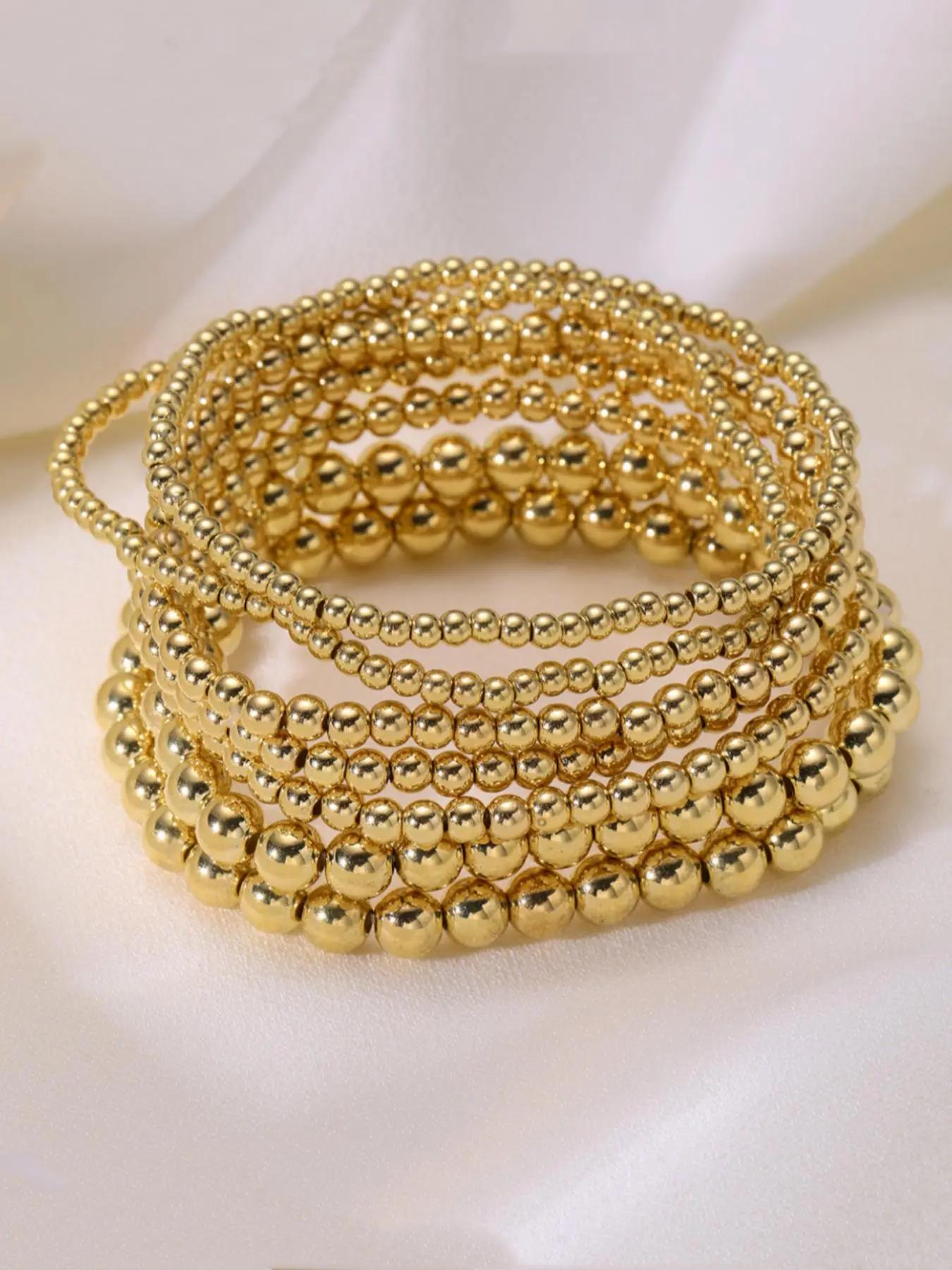 A 7-piece set of gold elastic Stackable Bracelets, with a retro style suitable for daily wear, vacation dates, and other occasions. It is also a surprising and exquisite small gift