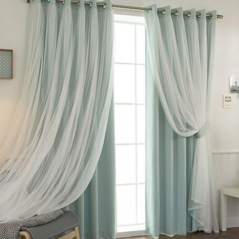 Double Layer Curtain, Solid Color Blackout Curtain, 1 Piece, Fashionable Home Decor for Living Room & Bedroom, Window Curtain