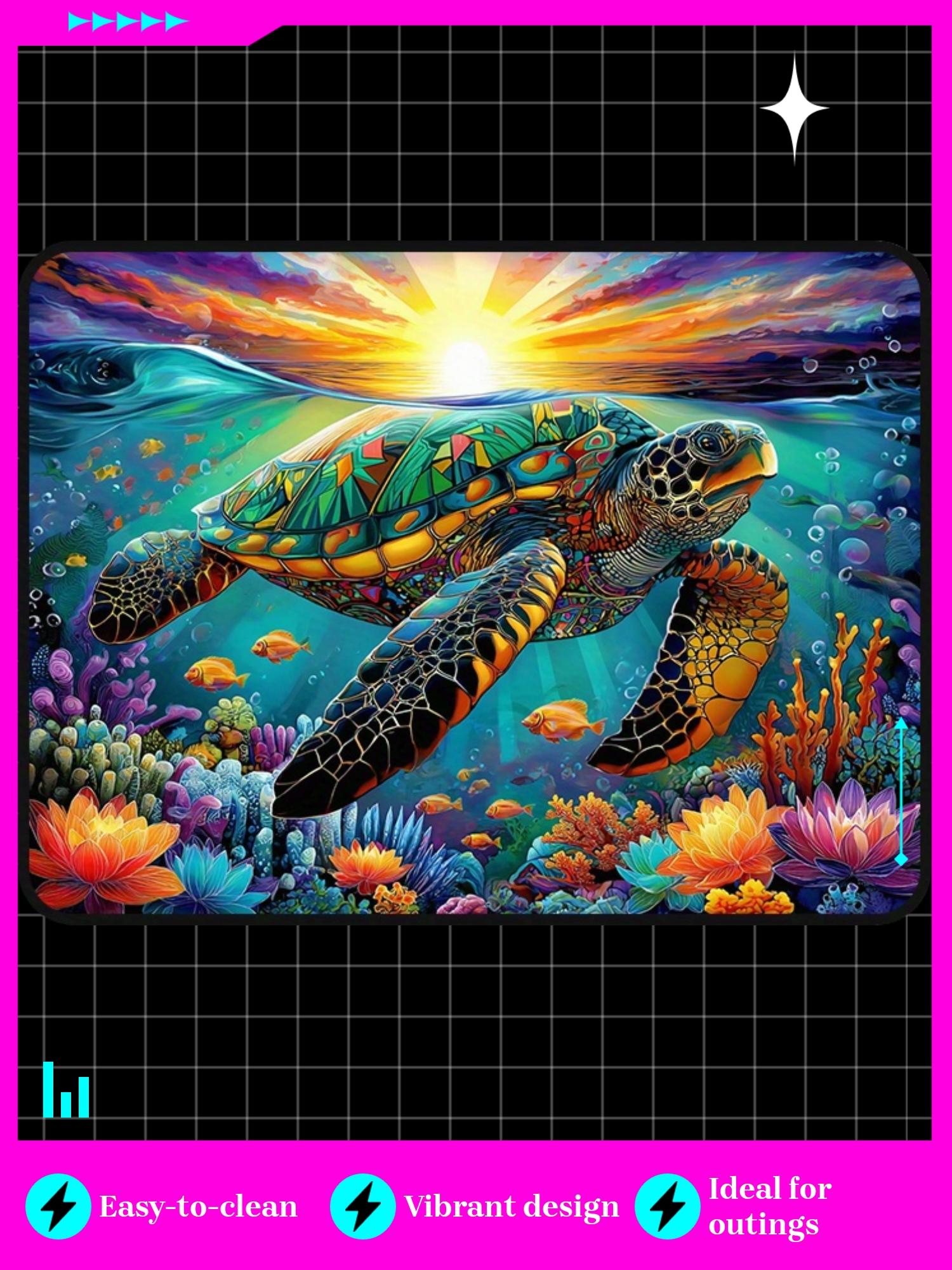 One Piece of a Vibrant Sea Turtle Design Featuring a Sunrise Over The Ocean, Perfect for Car Trunk. This SUV Mat, Car Floor Mats, Serves As an Easy-To-Clean Floor Cover for Camping Gear, Sports Equipment, Making It Ideal for Family Outings