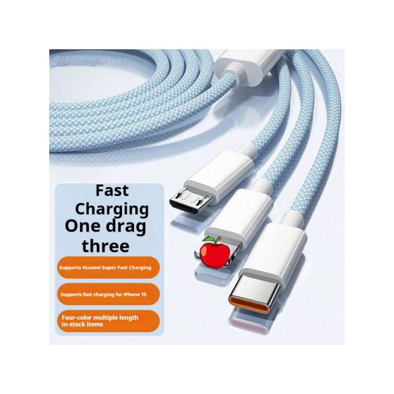 Typec 3-in-1 USB Cable, Super Fast Charging, Pd & USB-C to Type-C Cord, Car Charging Cable for Iphone16/15/14/13, Braided Fast Charge Data Cable Type-C to Lightning & Android Pd Interface Fast Charging Function