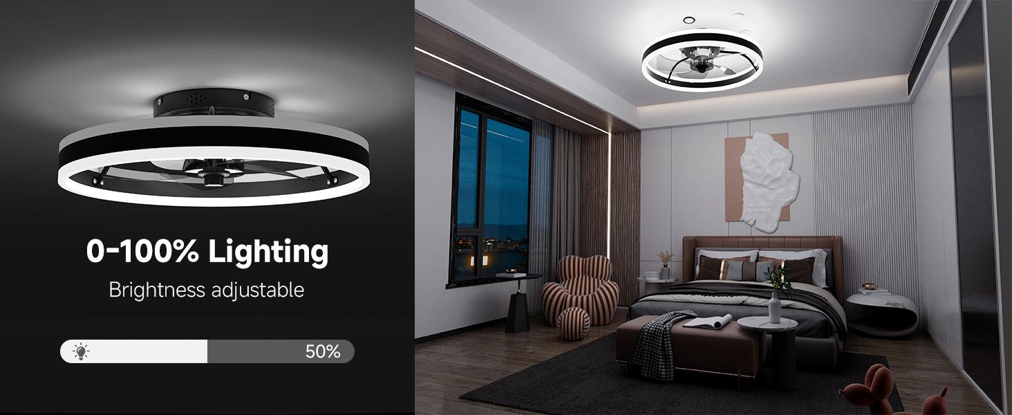 Smart RGB Ceiling Fan with Lights, 20" Modern Flush Mount Ceiling Fan Light, Dual Lighting Mode Low Profile LED Fan with Remote/APP Control, Works with Alexa & Google, for Bedroom Indoor Color Changing