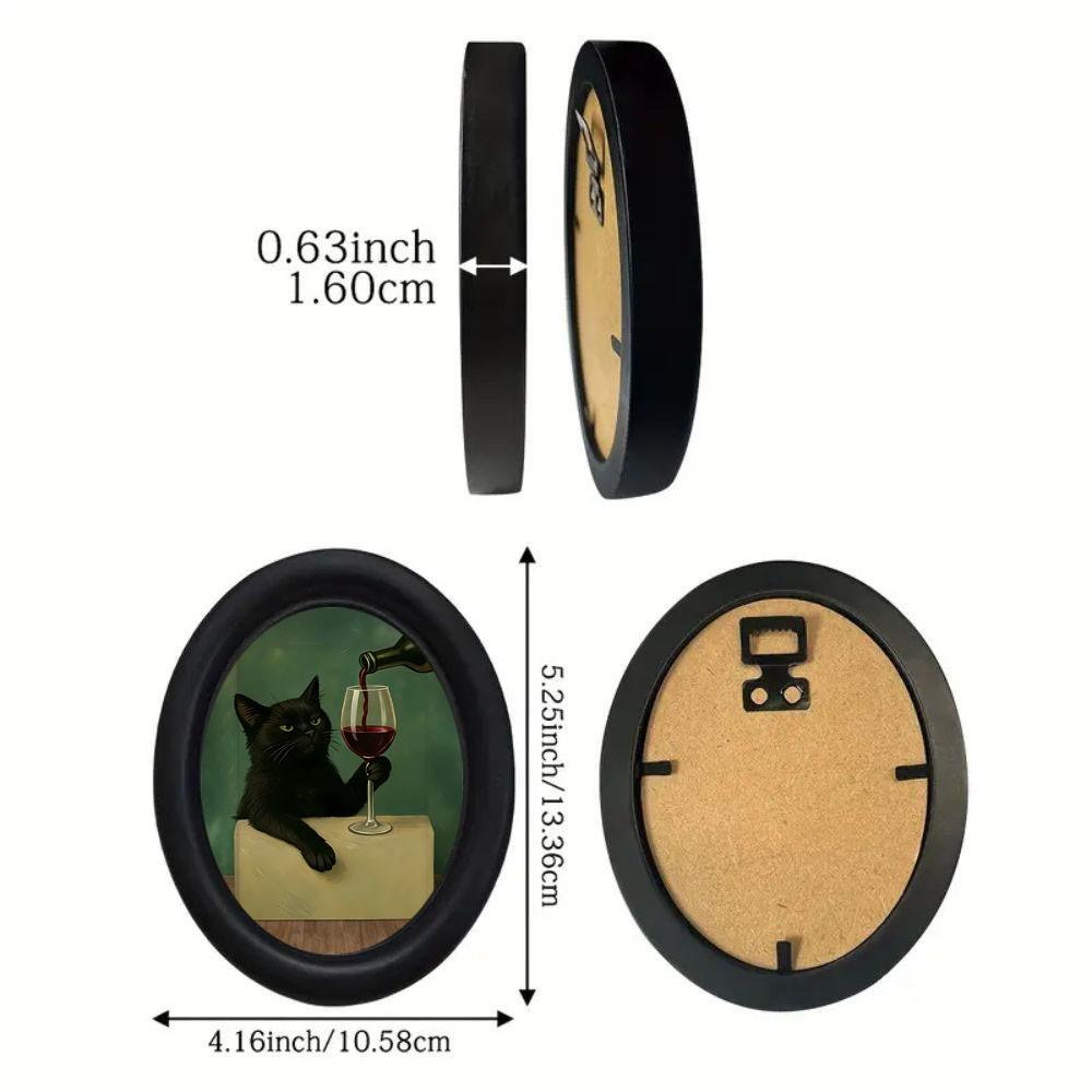 Whimsical Framed Cat Wall Decor with Wine, Unique Mini Wooden Hanging Art, Perfect Gift for Cat Lovers & Kitchen Decor