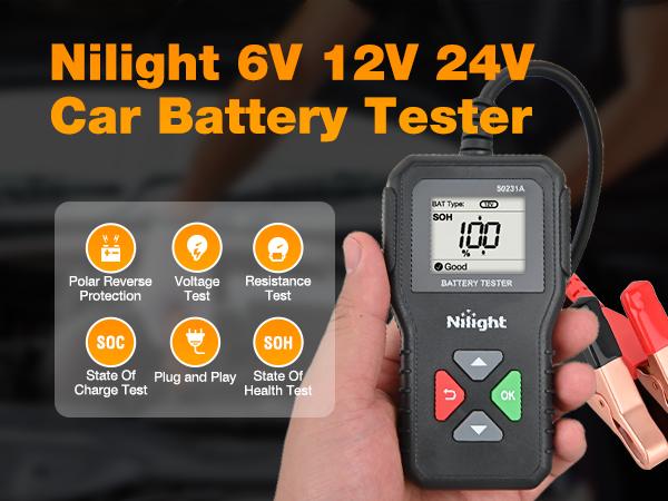 Nilight Car Battery Tester 6V 12V 24V Accurate Digital Auto Analyzer 100-2000 CCA Voltage SOH SOC Internal Resistance Test for Cars Trucks SUV ATV Boats Motorcycles Vehicle  dealsforyoudays
