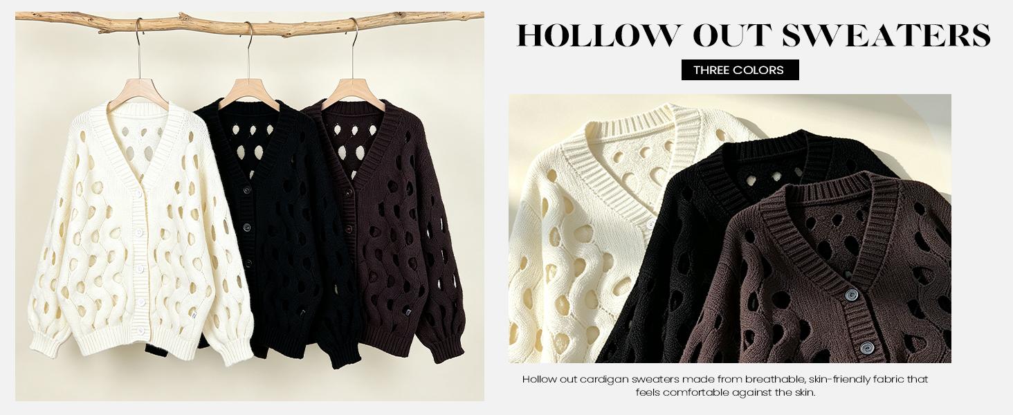 Arssm Crochet Cardigan Sweaters for Women Hollow Out Sweater| V Neck, Long Sleeve, Button Down, 2026 Summer Fall, Chunky Knit Sweater, Oversized Cover Up
