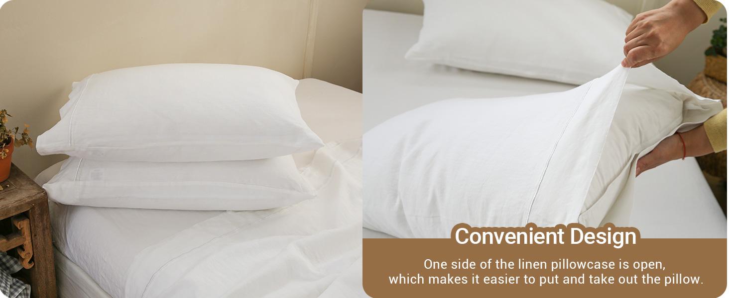 Simple&Opulence 100% French Linen Pillowcase-Set of 2- Washed Solid Color Pillow Cases Embroidered -Soft and Durable, gift