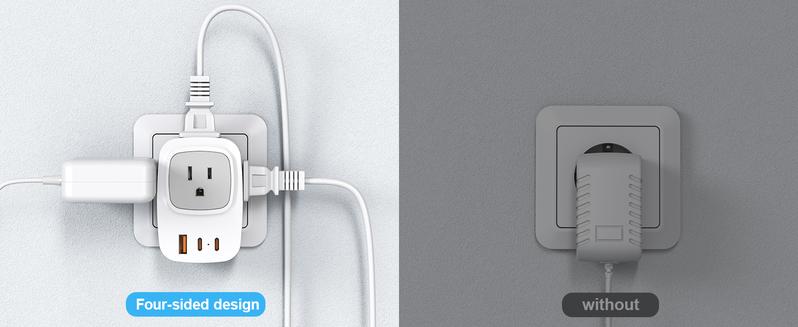 Germany France Power Adapter with 2 USB C, 4 AC Outlets. EU Plug Adapter for US to Europe, Korea, Iceland, Greece, Spain.