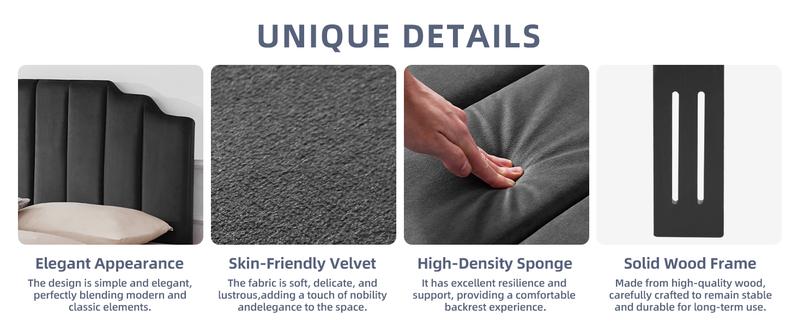 Queen/King Upholstered Headboard, Velvet Head Board, Tufted  Headboard only, Elegantly Curved Headboards only, Modern Vertical Channel Design Bed Head Board