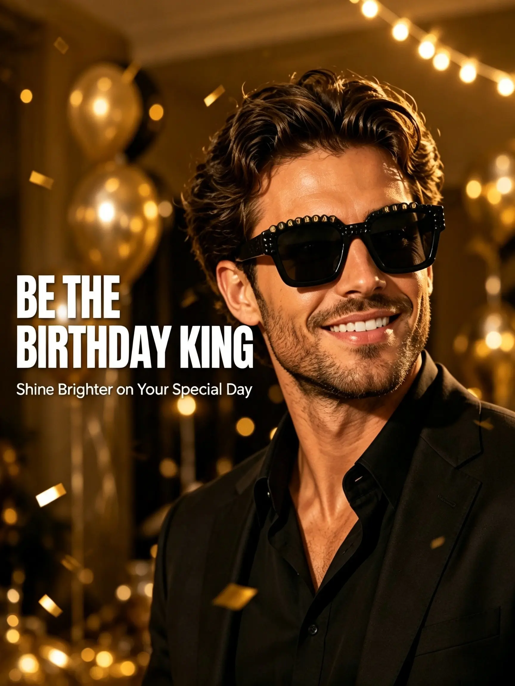 Men's Birthday Party Sunglasses, Birthday King Frame Rhinestone Sun Glasses, Cool and Funny Photo Props for Birthday Parties