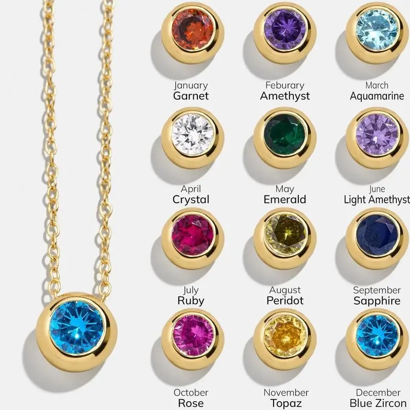 12 Birthstone Round Pendant Necklace for Women, Cubic Zirconia Birthstone Jewelry, Valentine's Day Mother's Day Gift