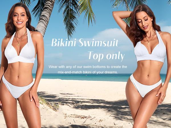 Hilor Women's Push Up Bikini Top Sexy Triangle Top Swimsuit Halter Bathing Suit Swim Tops