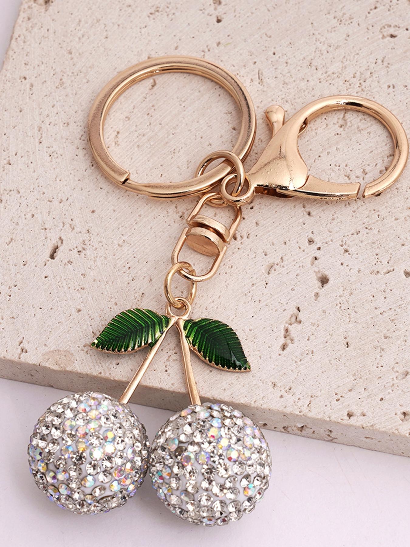 Rhinestone strawberry keychain, sparkly cherry bag charm, rhinestone fruit pendant, jubilee-themed bag decoration, full rhinestone keychain, luxurious pendant, sparkly bag accessory, full rhinestone strawberry accessory, full rhinestone cherry bag charm