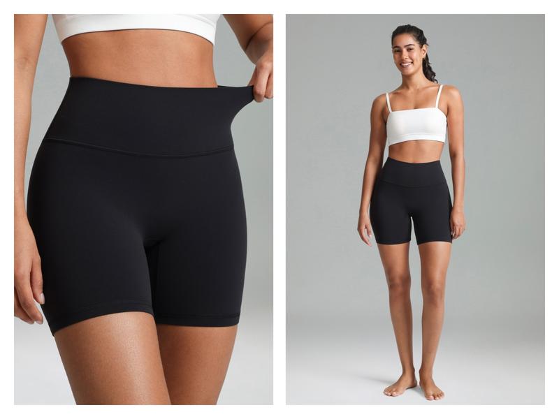 Colorfulkoala Women's No Front Seam Dreamlux High-Waisted Yoga Shorts 6" with Inner Pocket Workout Shorts Bike Shorts