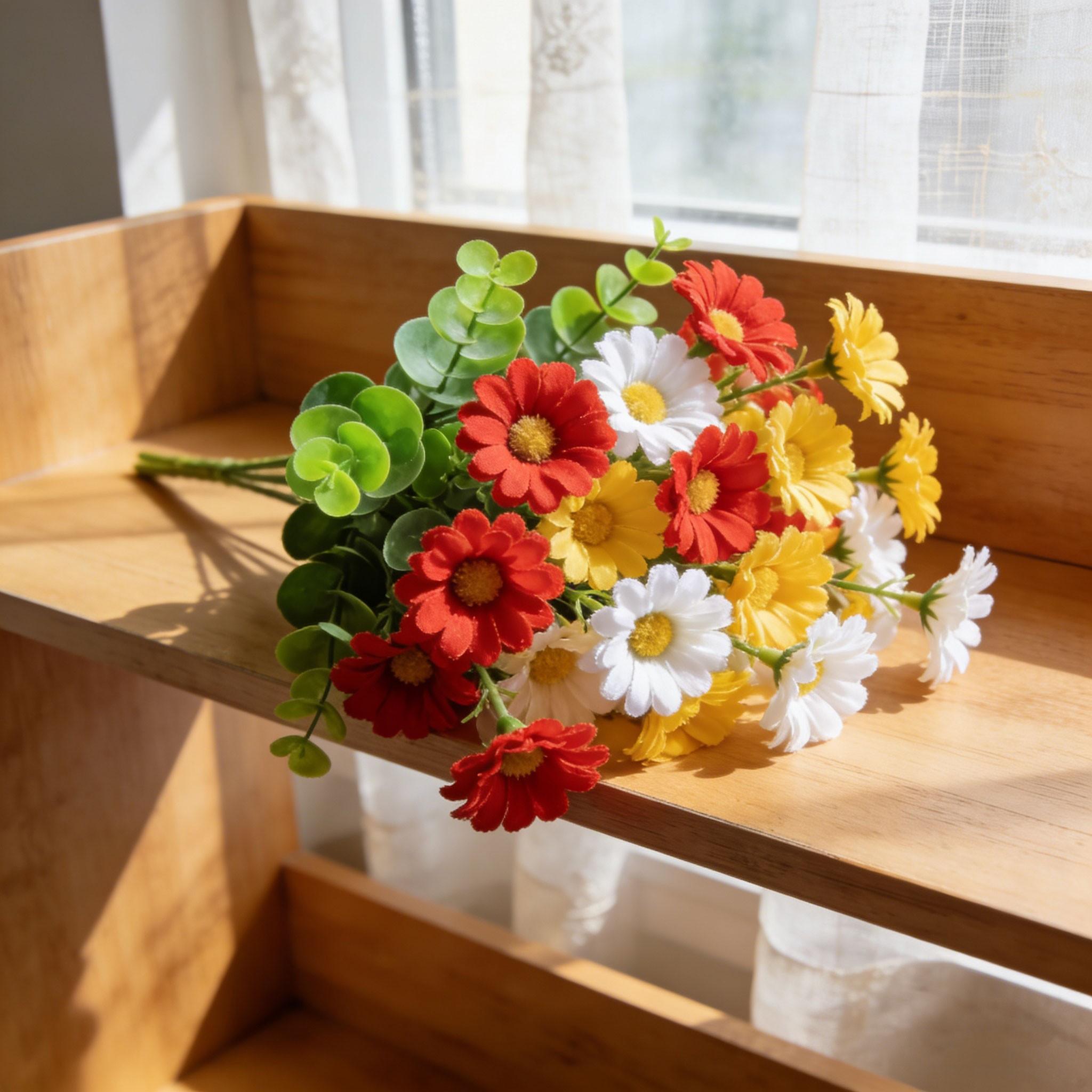 Mixed Daisy and Eucalyptus Artificial Flowers, 10, 10, 10 Daisies, 10 Fresh Eucalyptus Leaves, Modern Home Decor