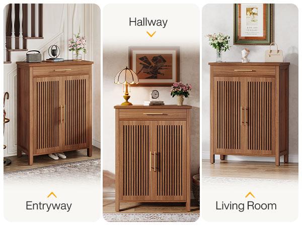 LITTLE TREE  Shoe Cabinet, 5-Tier Shoe Storage Cabinet with Louvered Doors and Drawer, Freestanding Wooden Shoe Rack Organizer with Adjustable Shelves for Entryway, Hallway, Closet(All Color With Adjustable Shelves)