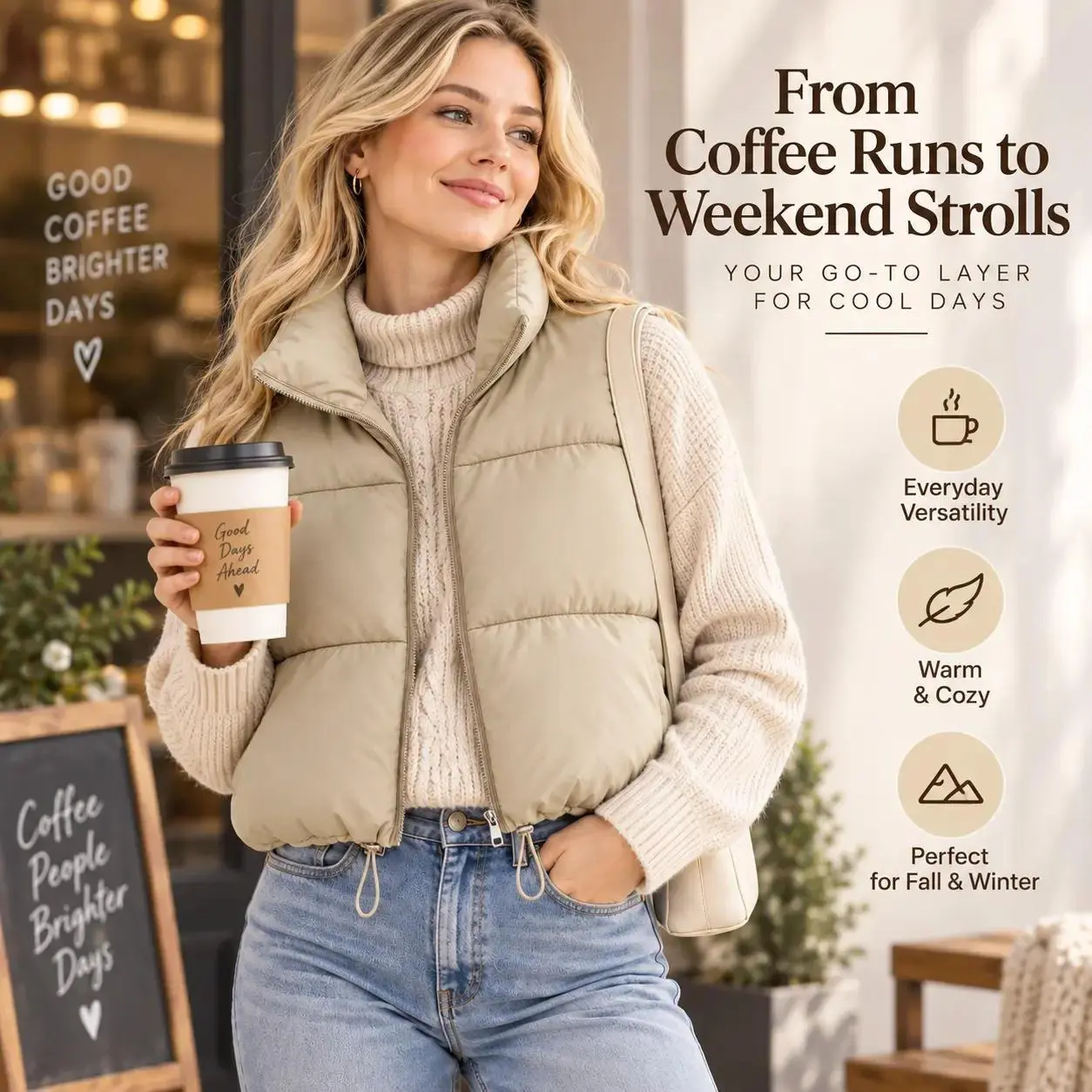 Women’s Cropped Puffer Vest, Lightweight Stand Collar Sleeveless Padded Jacket, Zip Up Quilted Gilet with Adjustable Drawstring Hem, Warm Casual Layering Outerwear for Fall Winter 2026, Travel, Daily Wear & Street Style