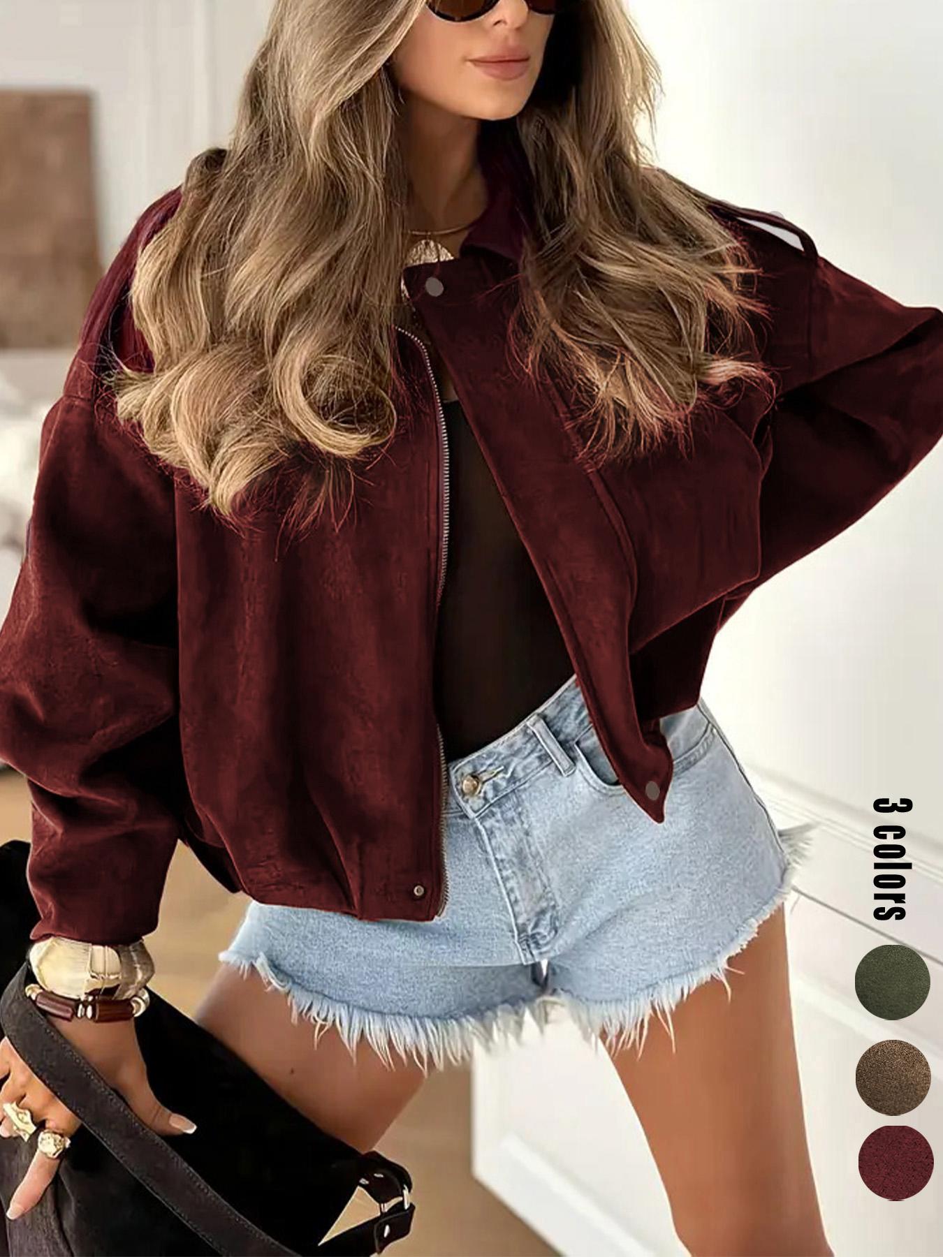 Women's Suede Jacket, Faux Leather Bomber, Oversized Bat Sleeve Coat, Y2K Retro Vintage Style, TikTok Viral, Batwing