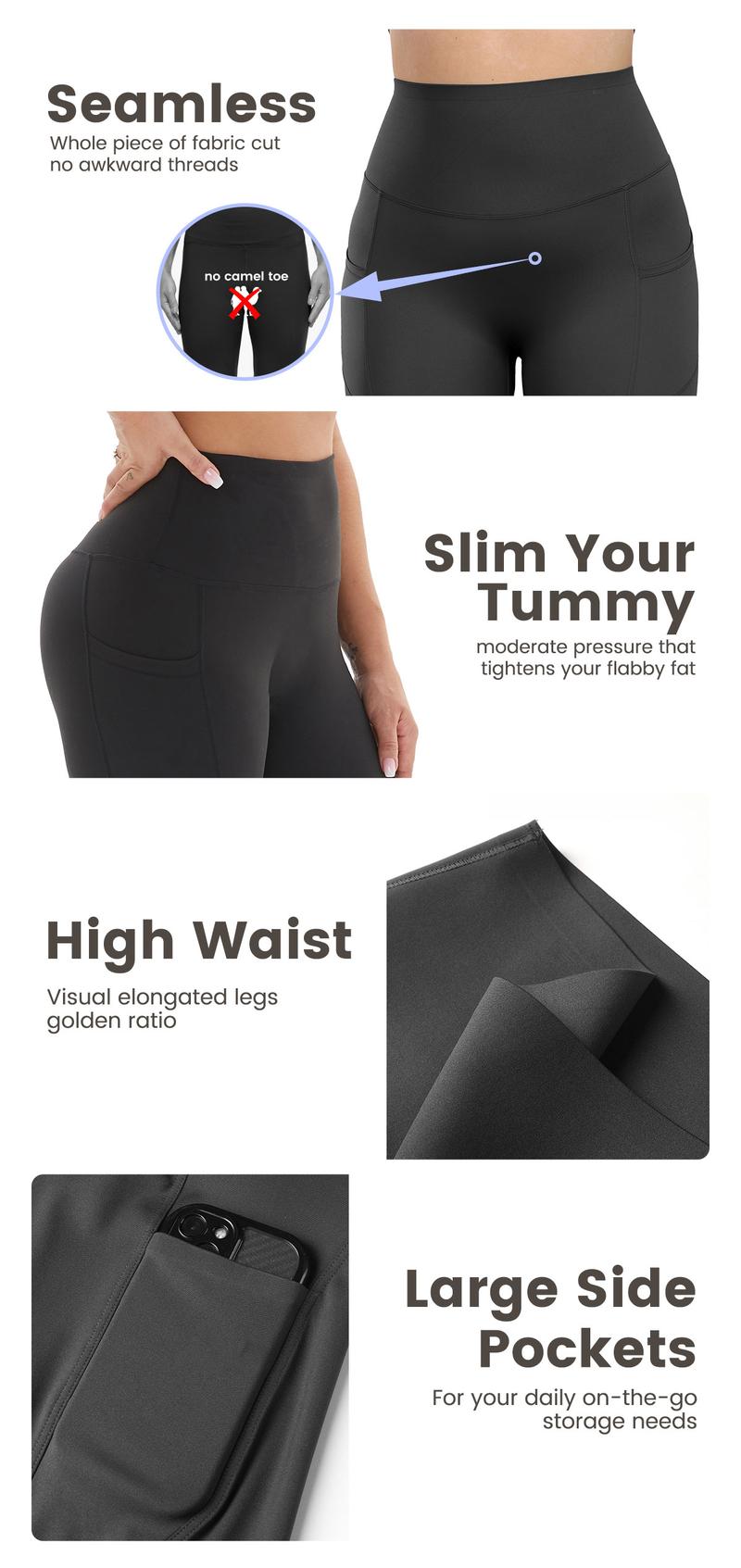[Size up recommended] Viconow Tummy Control Leggings for Women with Pockets - High Waist Bike Pants for Gym Workout Athletic Casual Daily Wear Solid Color Comfortable Fit