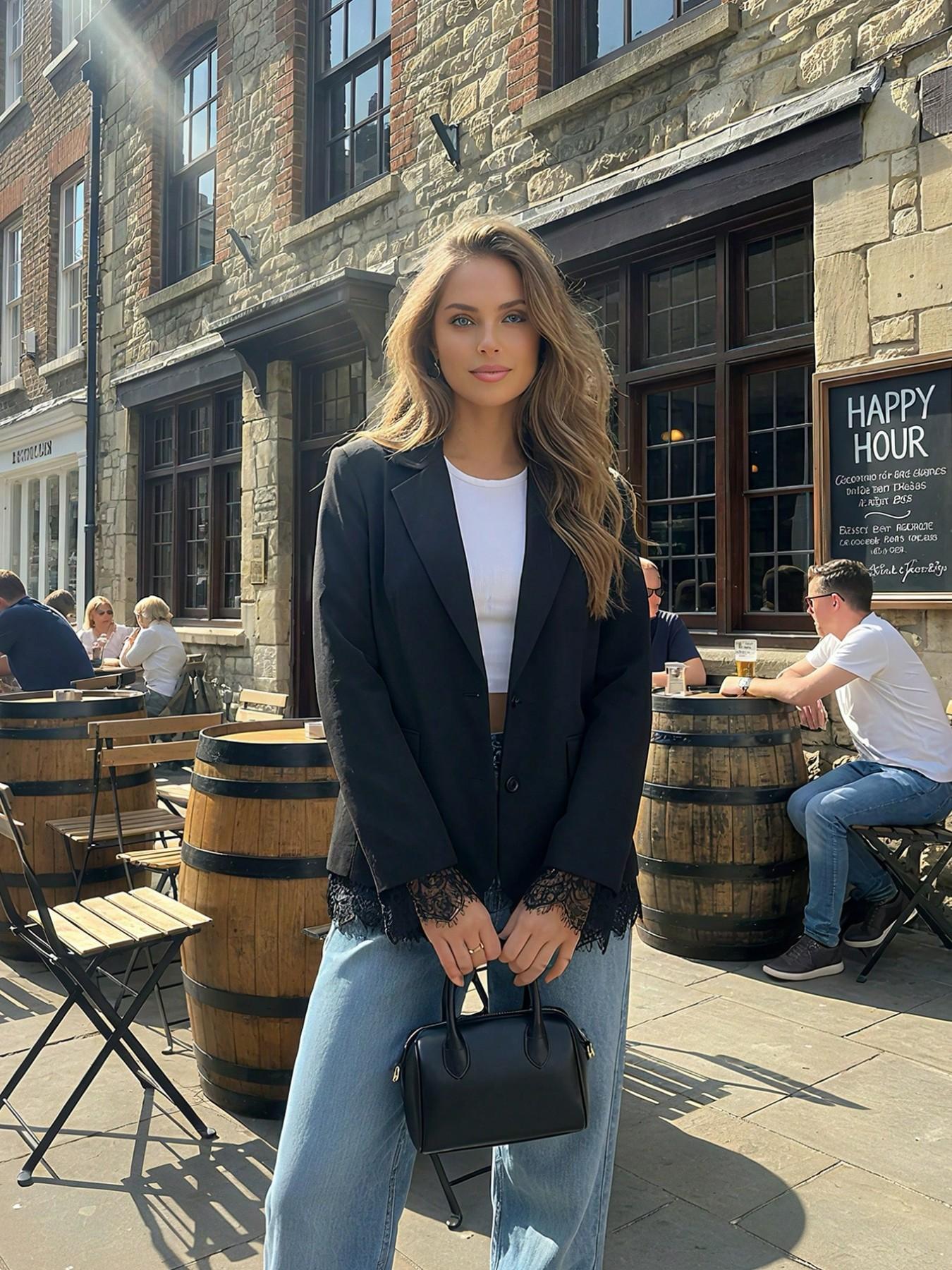 Women's Lace Patchwork Suit Jacket, Spring 2026 New Luxury Loose Fit Blazer, High-End Casual Fashion Outerwear