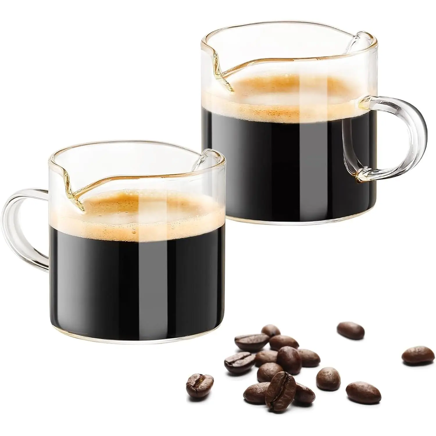 2Pack Espresso Cups with Handle,Double Mouthed Cups, Milk Cup | Transparent Glass, Espresso Machine Accessories, Espresso Shot Cups for  Baristas, Essential Coffee Bar Accessories