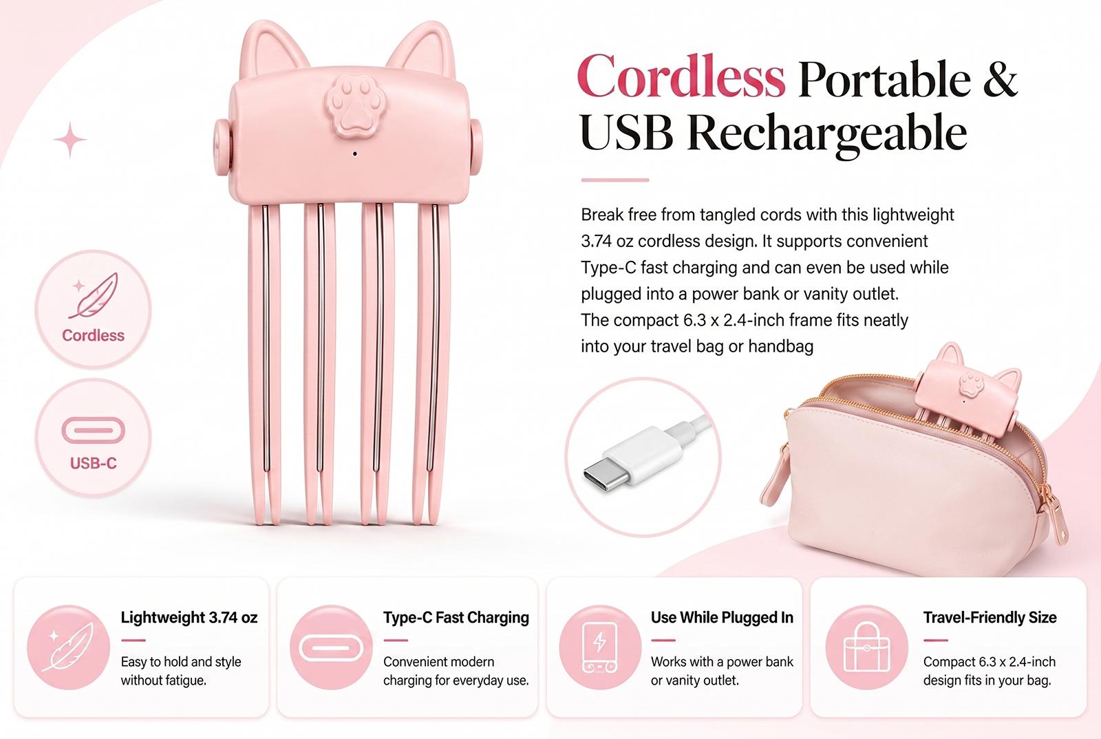 Heated Root Volumizer Clip, Electric Fluffy Hair Crown Lifting Styler Booster, Cordless Root Lifter Fine Flat Hair
