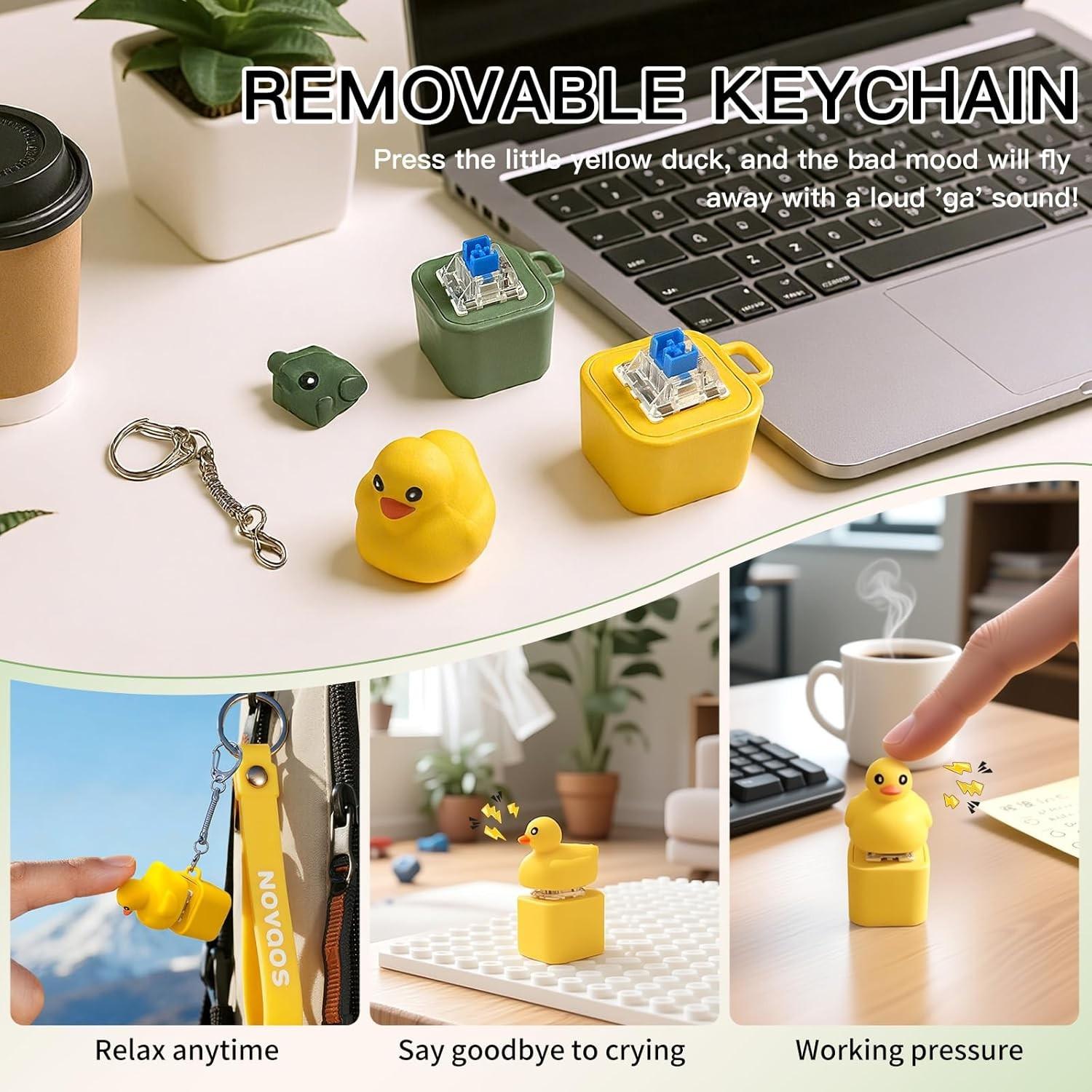 Quackey Fidget Toy Keychain, Quacking Duck Stress Reliever, Squeaky Anxiety Relief, Duck Keyboard Keycaps, Sensory Toys