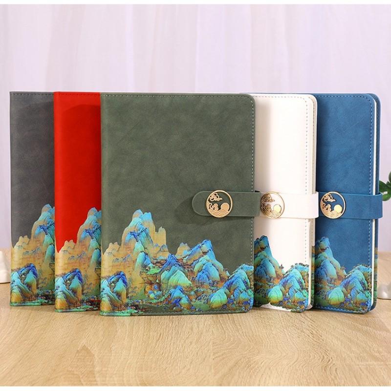 National Trend Notebook, Qianli Jiangshan Map Cover, 100 Sheets 200 Pages, Magnetic Clip, Ideal for Business Office Meeting Notes