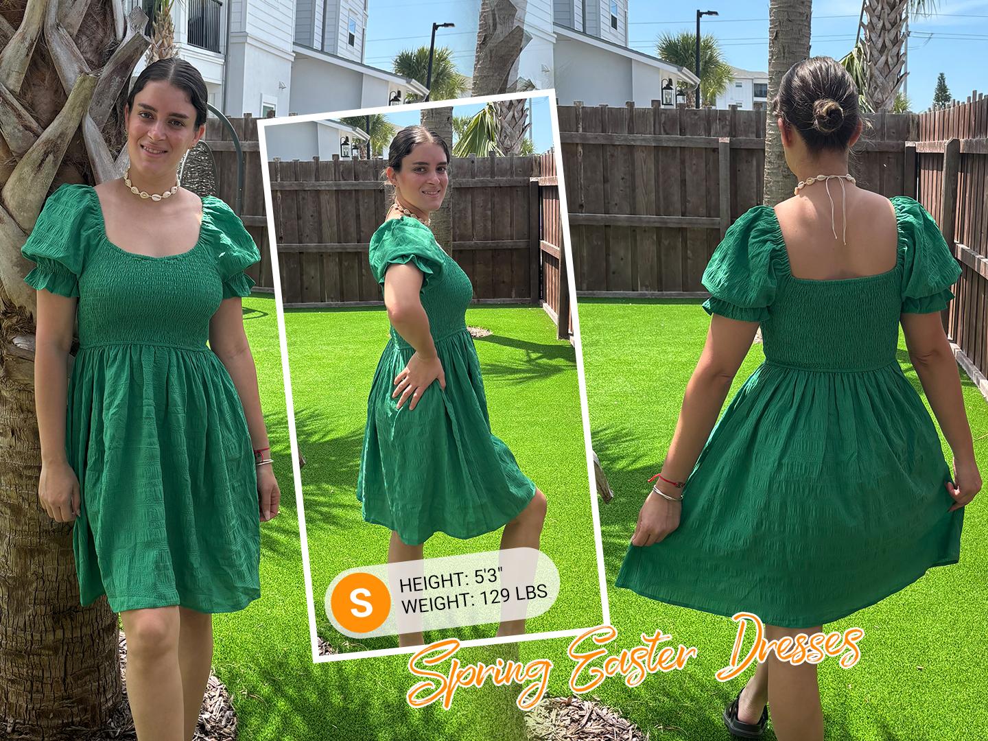 Holipick Womens Summer Dress - Smocked Sweetheart Neckline Puff Sleeve Flowy A-Line Short Cute Casual Spring Dresses for Teen 2026