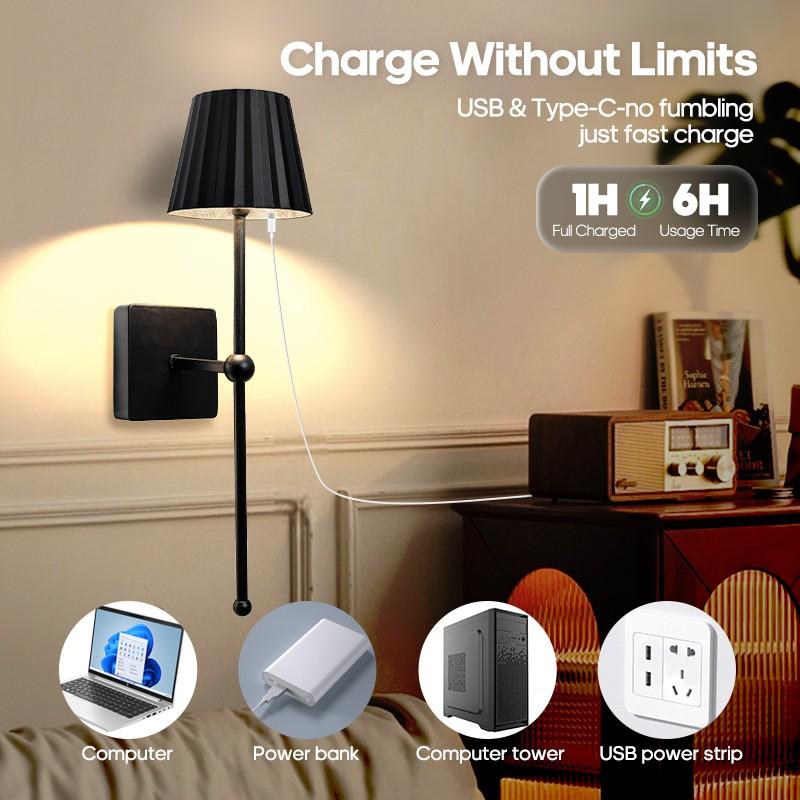 Two-Piece Black Wall Lamp with Remote, Simple Design, USB Rechargeable, Touch Control, Three-Color & Stepless Dimming, Timer function, Suitable for Living Room, Bedroom, Restaurant, Night Light, Lighting Modes Adjustable, Adjustable Lights