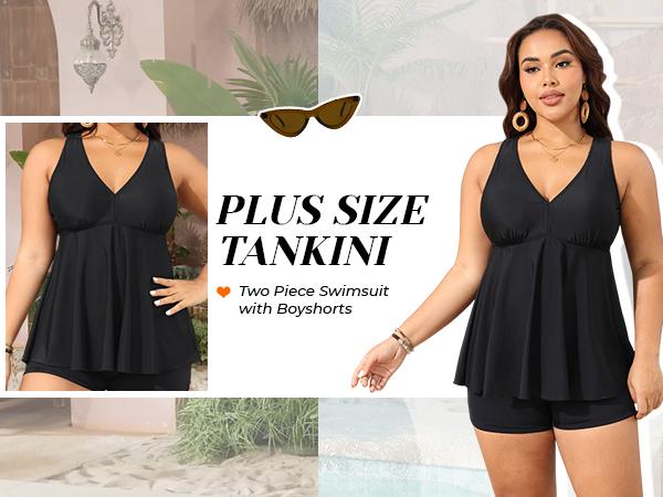 Aqua Eve Plus Size Swimsuits with Shorts Two Piece Tankini for Women Flowy Bathing Suits Athletic Swimwear