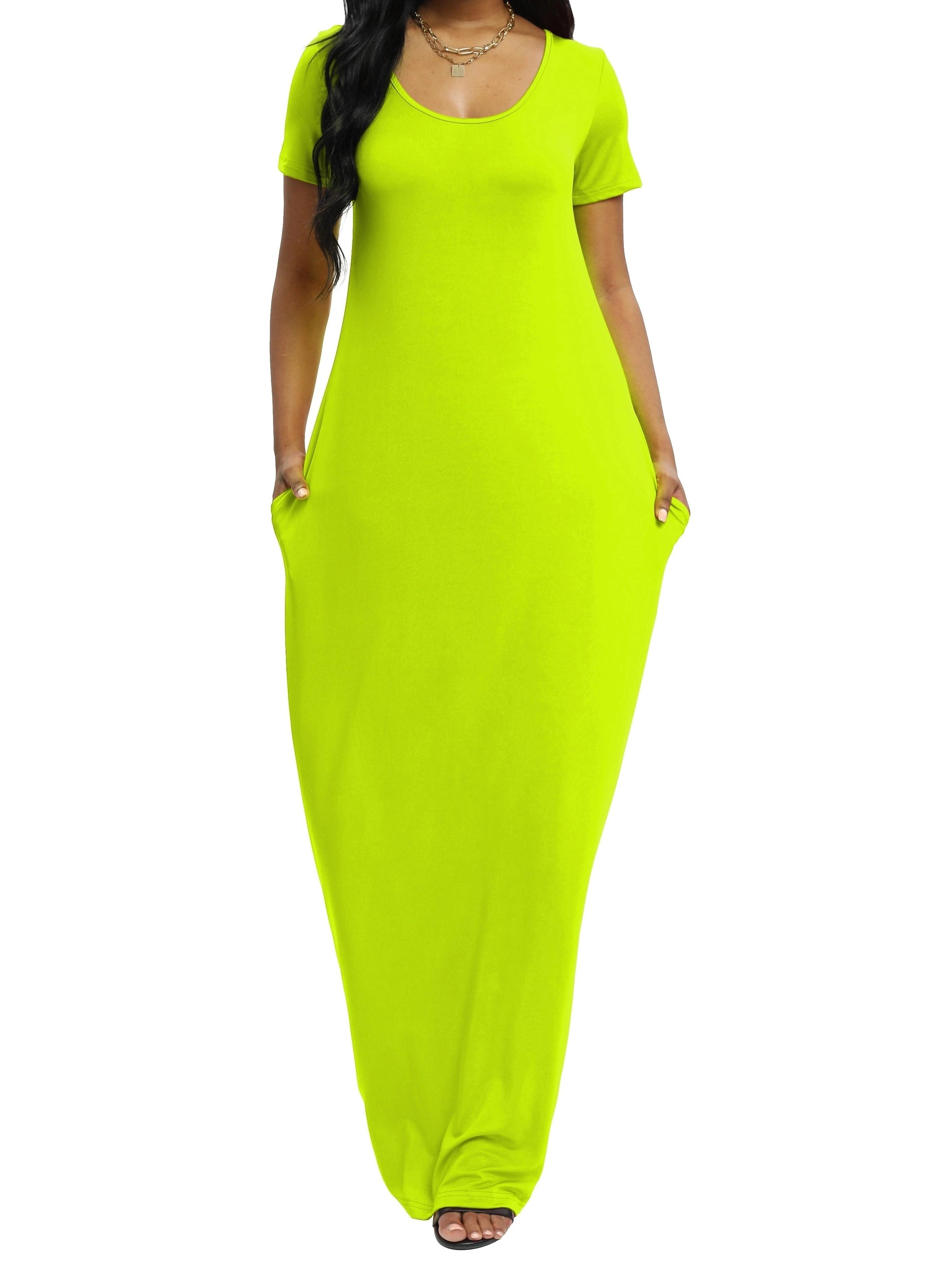 Plus Size Round Neck Short Sleeve Maxi Dress, Loose Flowy Hem, Curvy Friendly Long Dress