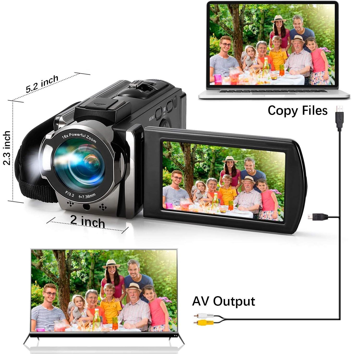 Video Camera Camcorder Digital Camera Recorder  1080P 15FPS 24MP 3.0 Inch 270  Rotation LCD 16X Digital Zoom Camcorder Camera with 2 (Black)