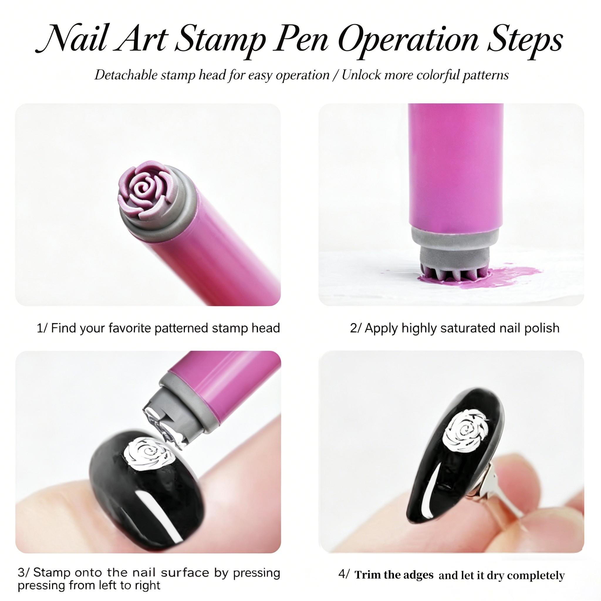 6-pack 15-pack nail stamping pens - multi-color printing pens with rich and unique patterns. Perfect for nail salons. High-saturation, vividly colored stamping pens. Easy to use for beginners. Essential for parties and dates. Fine detailing printing pens