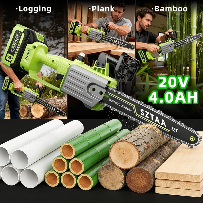 12-inch cordless electric chain saw, equipped with 2 batteries, is a portable handheld small woodworking chain saw that can be used for pruning, gardening and camping - suitable for middle-aged people and men - and is an excellent gift for festivals.