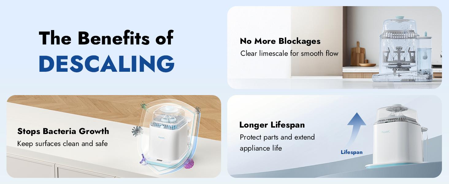 Papablic Descaling Tablets, Compatible with Momcozy, Baby Brezza, Papablic Bottle Washer, Warmer, Sterilizer & Formula Maker – Removes Milk & Limescale for Better Performance, 25 Count