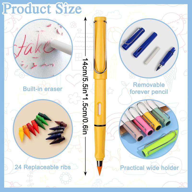 12 Colors Forever Pencil with Erase - Long Lasting Writing Infinity Pencil , Never Sharpen Everlasting Inkless Pencil for Sketch, Drawing, School Supplies