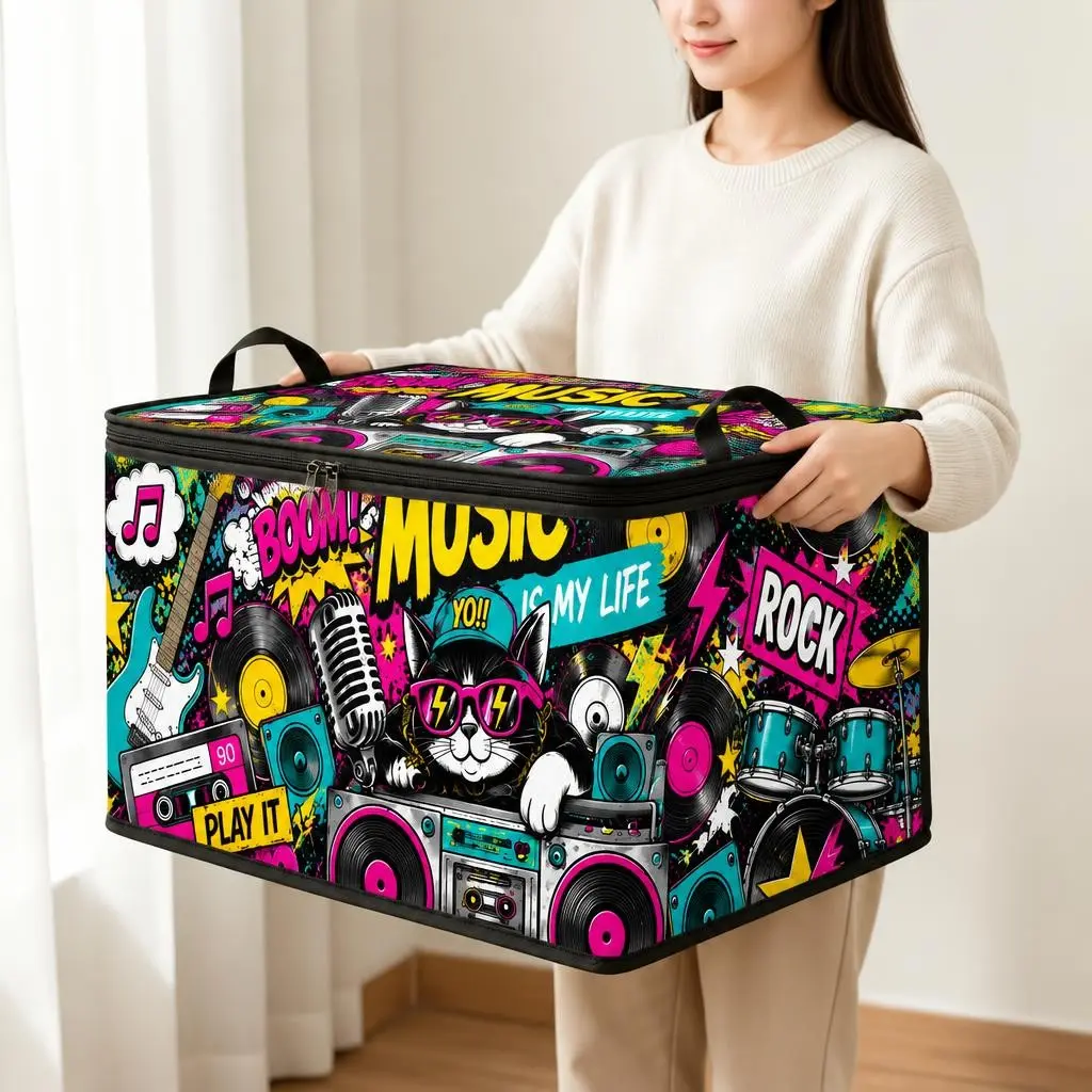 Cool Rock Cat Music Dj Storage Box Organizer, Stylish Home Decor Item, Perfect for Organizing Your Space, Enhance Your Living Area