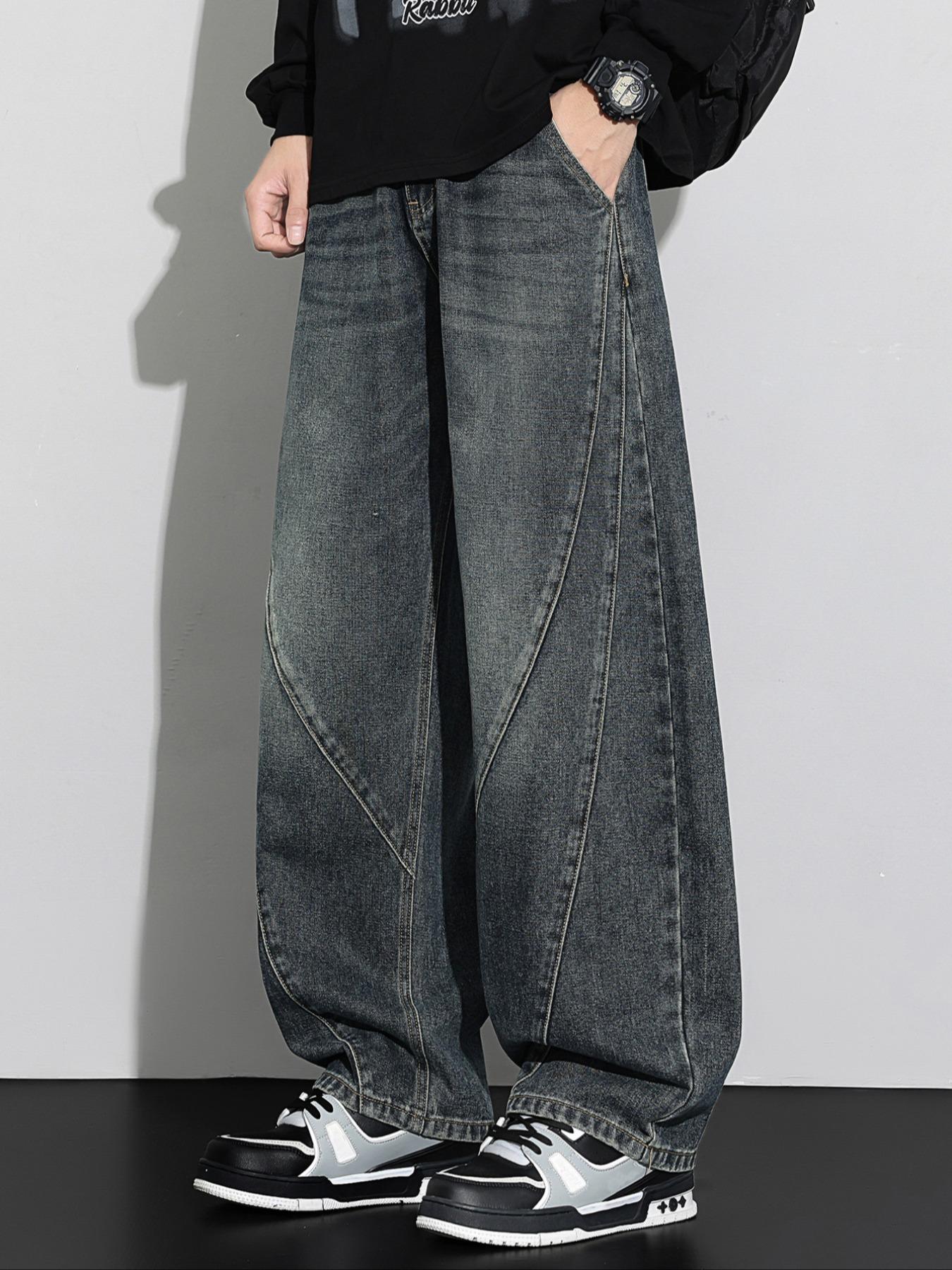 Men's Retro Washed Denim Jeans, Long Loose-Fit Y2K Street Style, All-Season Zipper Fly Pants, Perfect Gift for Boyfriend/husband