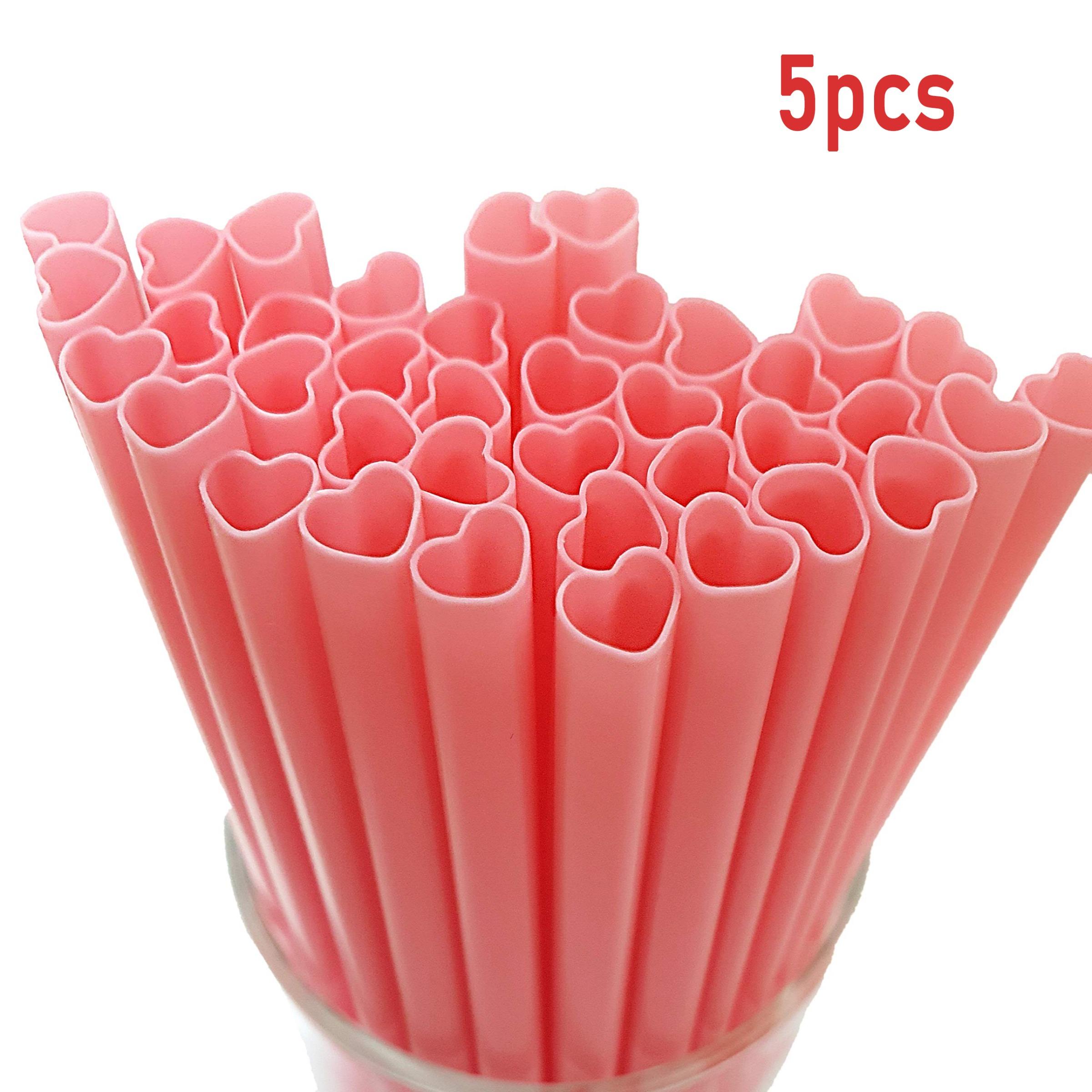 5/20/50/100/200pcs Cute Heart-Shaped Straws for Boba and Iced Coffee, Picnic, Valentine's Day, Wedding Theme Party Drink Accessories, Home Bar Accessories