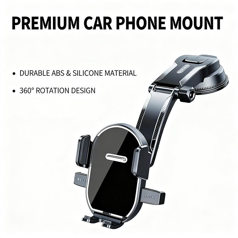 Universal Car Phone Mount with Ultra-Strong Suction Cup, Dashboard & Windshield Cell Phone Holder, Stable 360° Rotation Hands-Free Cradle, Car Phone Stand, Cell Phone Holder for Car