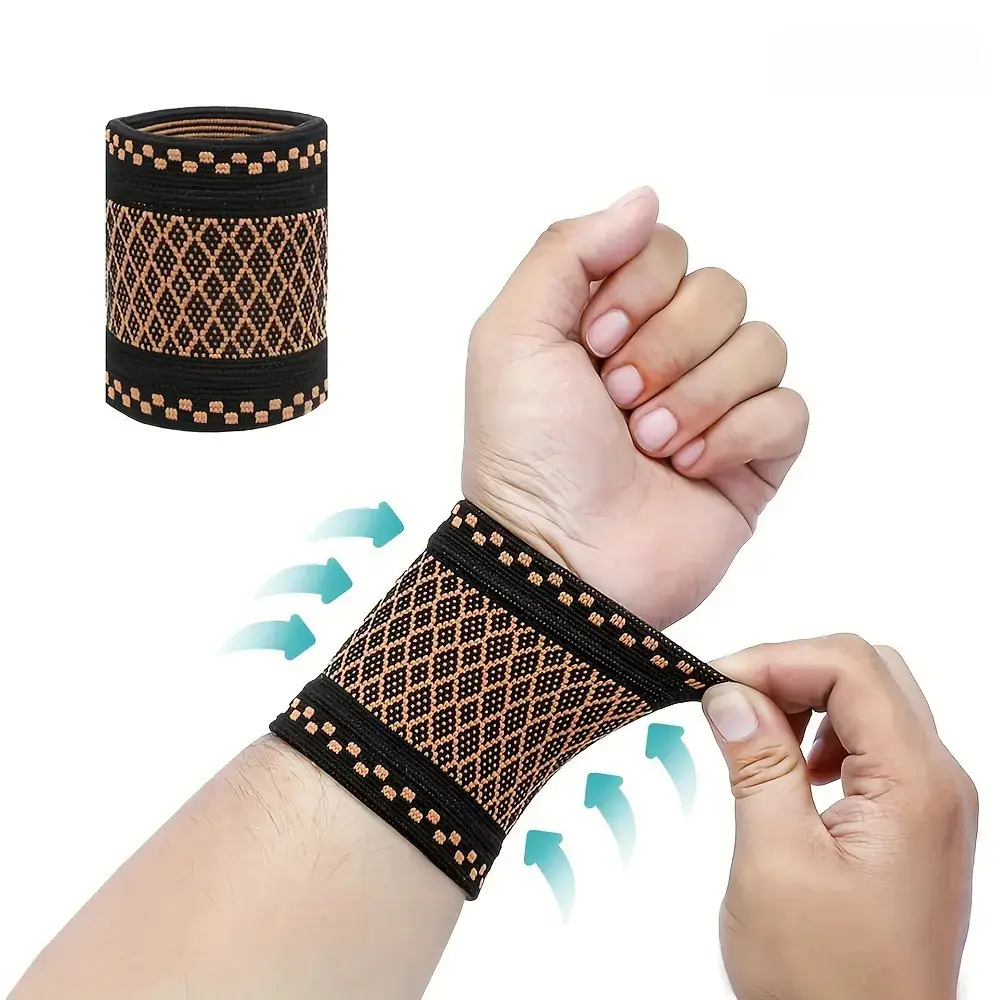 2Pcs Copper Infused Compression Wrist Sleeve, Breathable Elastic Knit Wrist Support Brace for Carpal Tunnel Arthritis Pain Relief, Weightlifting Workout Sprain Recovery Daily Working Wrist Guard