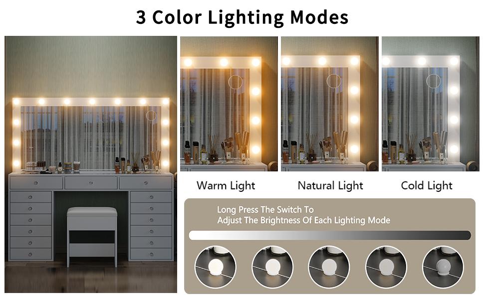 FUSOU 55" W Vanity Desk, Makeup Vanity with Charging Station, 15 Drawers Vanity with Lighted Mirror, 3 Lighting Modes, Brightness Adjustable, Glass Top, Vanity Table with Chair for Bedroom FUSOU 55" W Vanity Desk, Makeup Vanity with Charging Station, 15 Drawers Vanity with Lighted Mirror, 3 Lighting Modes, Brightness Adjustable, Glass Top, Vanity Table with Chair for Bedroom